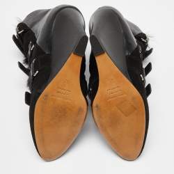 Pre Owned Isabel Marant Black Suede and Calf Hair Scarlet Wedge Boots Size 40