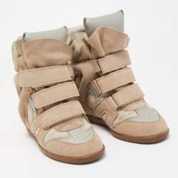 Pre Owned Isabel Marant Tricolor Suede and Leather Bekett Wedge Sneakers Size 37