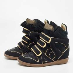 Pre Owned Isabel Marant Black Suede Bekett Wedge Sneakers Size 37