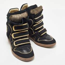 Pre Owned Isabel Marant Black Suede Bekett Wedge Sneakers Size 37