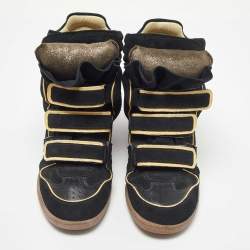 Pre Owned Isabel Marant Black Suede Bekett Wedge Sneakers Size 37