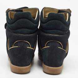 Pre Owned Isabel Marant Black Suede Bekett Wedge Sneakers Size 37