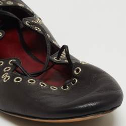 Pre Owned Isabel Marant Black Leather Leo Eyelet Ankle Wrap Ballet Flats Size 41