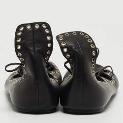 Pre Owned Isabel Marant Black Leather Leo Eyelet Ankle Wrap Ballet Flats Size 41