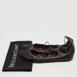 Pre Owned Isabel Marant Black Leather Leo Eyelet Ankle Wrap Ballet Flats Size 41