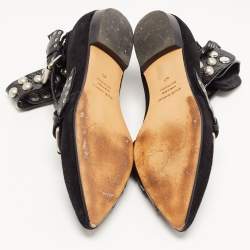 Pre Owned Isabel Marant Black Leather and Suede Eyelet Ankle Cuff Ballet Flats Size 40