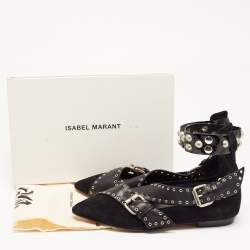 Pre Owned Isabel Marant Black Leather and Suede Eyelet Ankle Cuff Ballet Flats Size 40