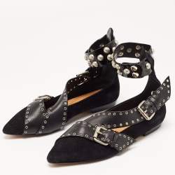 Pre Owned Isabel Marant Black Leather and Suede Eyelet Ankle Cuff Ballet Flats Size 40