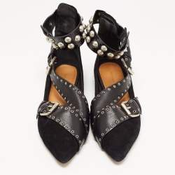 Pre Owned Isabel Marant Black Leather and Suede Eyelet Ankle Cuff Ballet Flats Size 40