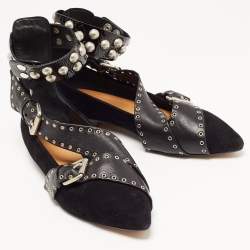 Pre Owned Isabel Marant Black Leather and Suede Eyelet Ankle Cuff Ballet Flats Size 40