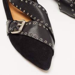 Pre Owned Isabel Marant Black Leather and Suede Eyelet Ankle Cuff Ballet Flats Size 40