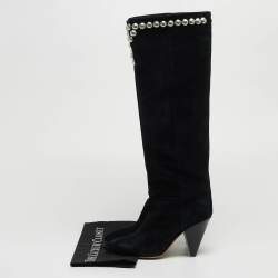 Pre Owned Isabel Marant Black Suede Pearl Studded Accents Boot Size 38