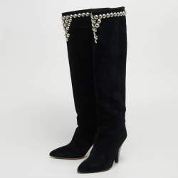 Pre Owned Isabel Marant Black Suede Pearl Studded Accents Boot Size 38