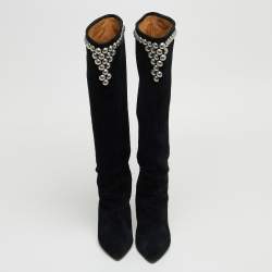 Pre Owned Isabel Marant Black Suede Pearl Studded Accents Boot Size 38