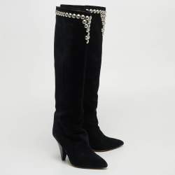 Pre Owned Isabel Marant Black Suede Pearl Studded Accents Boot Size 38