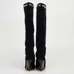 Pre Owned Isabel Marant Black Suede Pearl Studded Accents Boot Size 38