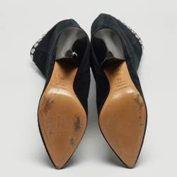 Pre Owned Isabel Marant Black Suede Pearl Studded Accents Boot Size 38