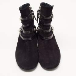 Isabel Marant Black Suede and Leather Studded Ankle Boots Size 37