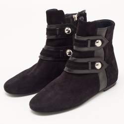 Pre Owned Isabel Marant Black Suede and Leather Studded Ankle Boots Size 37