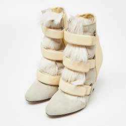 Pre Owned Isabel Marant Tricolor Leather and Calf Hair Pierce Wedge Ankle Boots Size 38