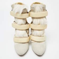 Pre Owned Isabel Marant Tricolor Leather and Calf Hair Pierce Wedge Ankle Boots Size 38