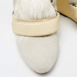 Pre Owned Isabel Marant Tricolor Leather and Calf Hair Pierce Wedge Ankle Boots Size 38
