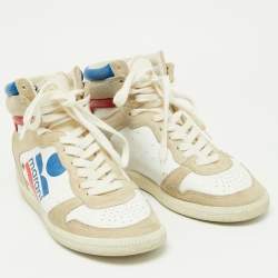 Pre Owned Isabel Marant Multicolor Suede and Leather Logo Bayten Wedge Sneakers Size 39