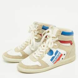 Pre Owned Isabel Marant Multicolor Suede and Leather Logo Bayten Wedge Sneakers Size 39