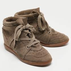 Isabel Marant Grey Suede Bobby Wedge Sneakers Size 40