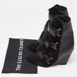 Pre Owned Isabel Marant Black Suede and Calf Hair Scarlet Wedge Boots Size 36