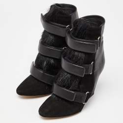 Pre Owned Isabel Marant Black Suede and Calf Hair Scarlet Wedge Boots Size 36