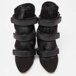 Pre Owned Isabel Marant Black Suede and Calf Hair Scarlet Wedge Boots Size 36