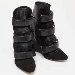 Pre Owned Isabel Marant Black Suede and Calf Hair Scarlet Wedge Boots Size 36