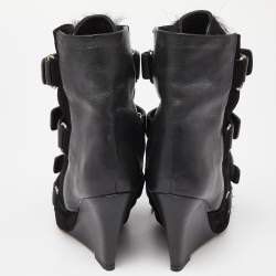 Pre Owned Isabel Marant Black Suede and Calf Hair Scarlet Wedge Boots Size 36