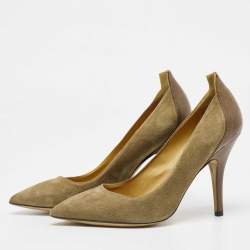 Isabel Marant Olive Green Suede and Leather Pointed Toe Pumps Size 38