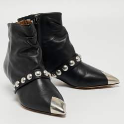 Isabel Marant Black Leather Embellished  Ankle Boots Size 37