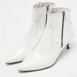 Pre Owned Isabel Marant White Glossy Leather Deby Ankle Boots Size 38