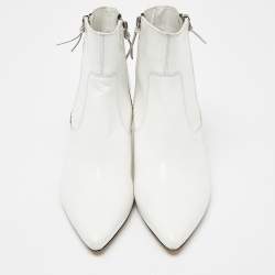 Pre Owned Isabel Marant White Glossy Leather Deby Ankle Boots Size 38