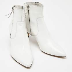 Pre Owned Isabel Marant White Glossy Leather Deby Ankle Boots Size 38