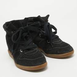 Pre Owned Isabel Marant Black Suede Bobby Wedge Sneakers Size 38