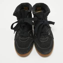 Pre Owned Isabel Marant Black Suede Bobby Wedge Sneakers Size 38