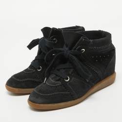 Pre Owned Isabel Marant Black Suede Bobby Wedge Sneakers Size 38