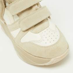 Pre Owned Isabel Marant Beige/Off White Leather and Suede High Top Wedge Sneakers Size 37