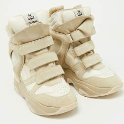 Pre Owned Isabel Marant Beige/Off White Leather and Suede High Top Wedge Sneakers Size 37
