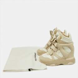Pre Owned Isabel Marant Beige/Off White Leather and Suede High Top Wedge Sneakers Size 37