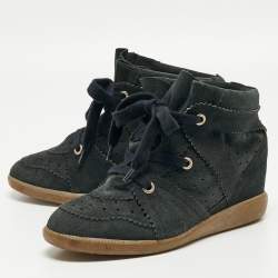 Pre Owned Isabel Marant Green Suede Bobby Wedge Sneakers Size 41