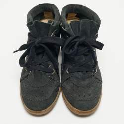 Pre Owned Isabel Marant Green Suede Bobby Wedge Sneakers Size 41