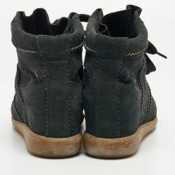 Pre Owned Isabel Marant Green Suede Bobby Wedge Sneakers Size 41