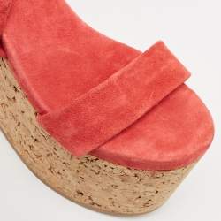 Isabel Marant Red Suede Wedge Ankle Strap Sandals Size 37