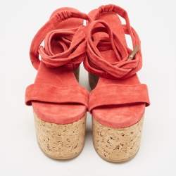 Isabel Marant Red Suede Wedge Ankle Strap Sandals Size 37